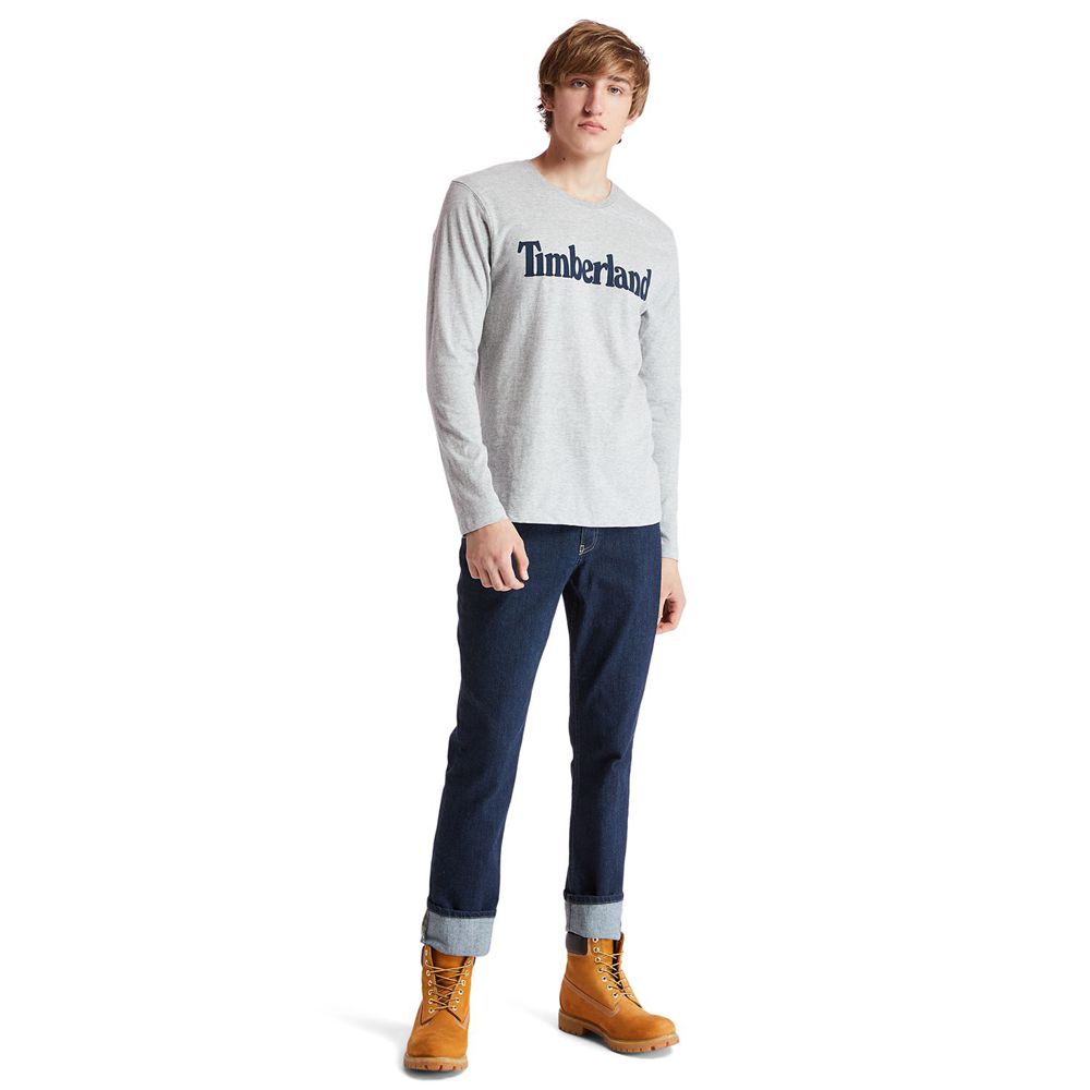 Timberland Mens T-Shirts Long-Sleeve Classic Logo - Grey - India FG6149038